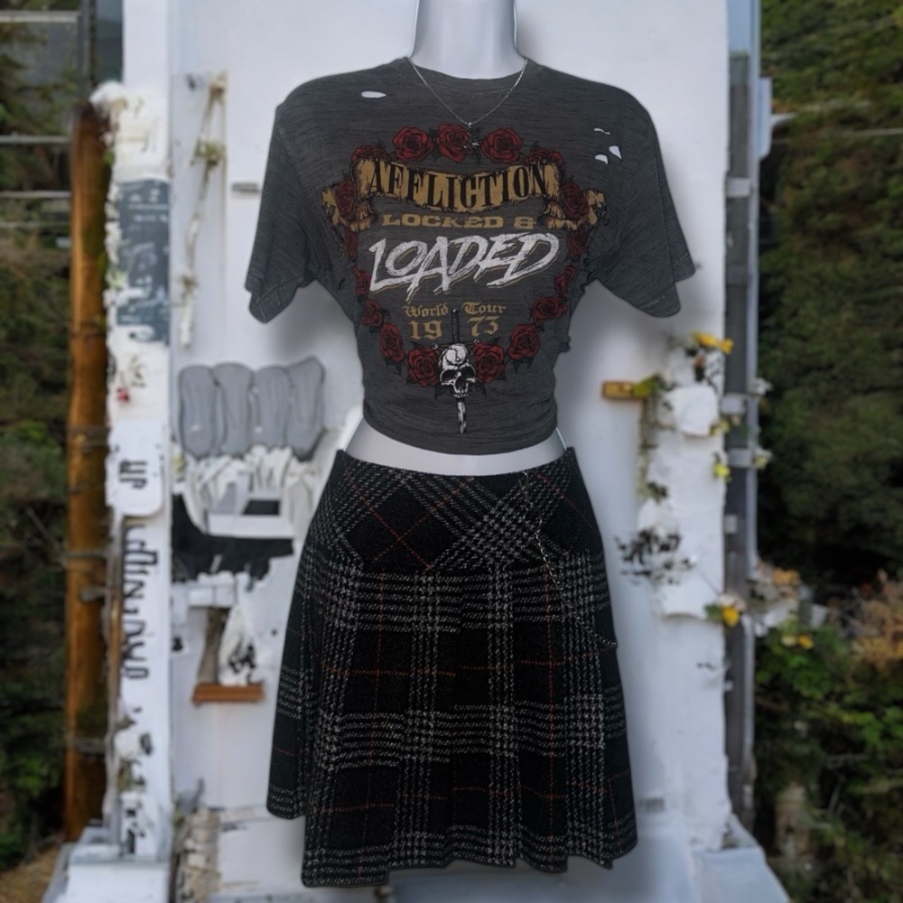 TONCHENGSD Wool & Polyester Blend Pleated Checkered Plaid Mini Schoolgirl Skirt